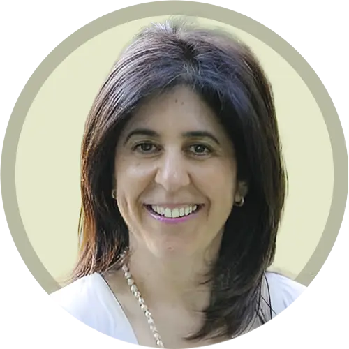 Miriam Steele portrait photo on green circle bg