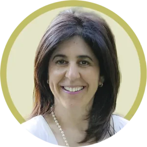 Miriam Steele portrait photo on yellow circle bg